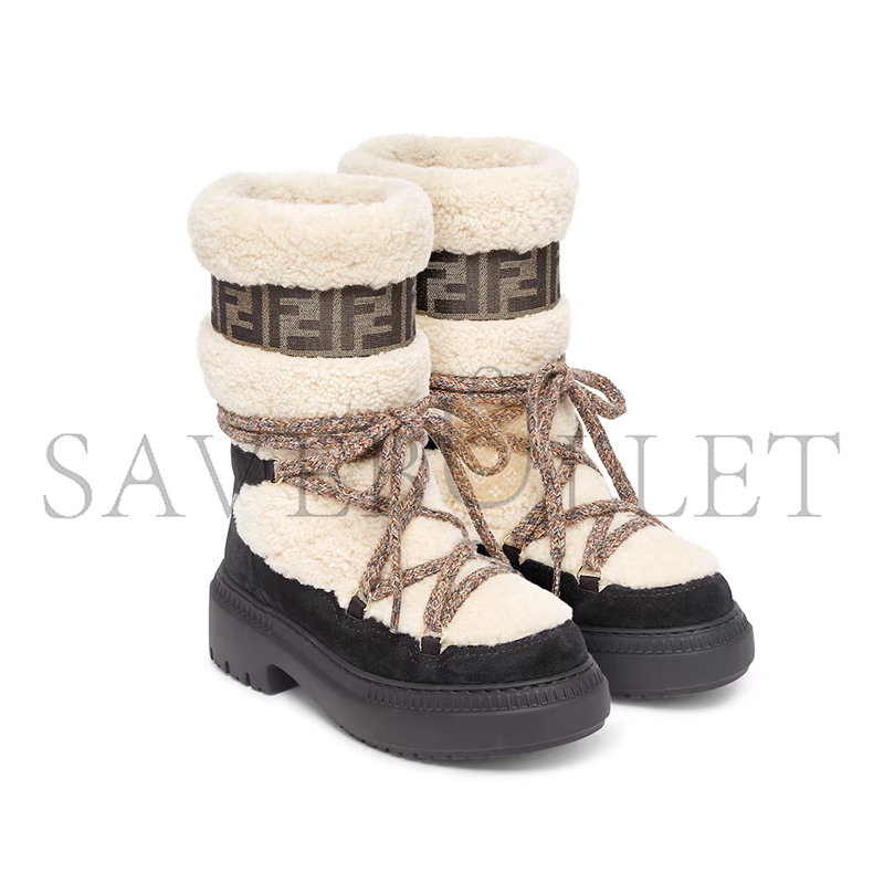 FENDI APRES CHIC WHITE SHEEPSKIN AND BLACK SUEDE BOOTS 8T8591AOSSF1QJH FENDI APRES CHIC WHITE SHEEPSKIN AND BLACK SUEDE BOOTS 8T8591AOSSF1QJH